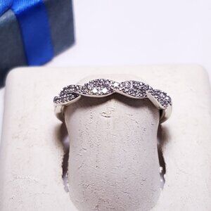 Estate .20ctw Natural Rd Diamond 2 row Twist 10Kt White Gold S-9 Band Ring#22350